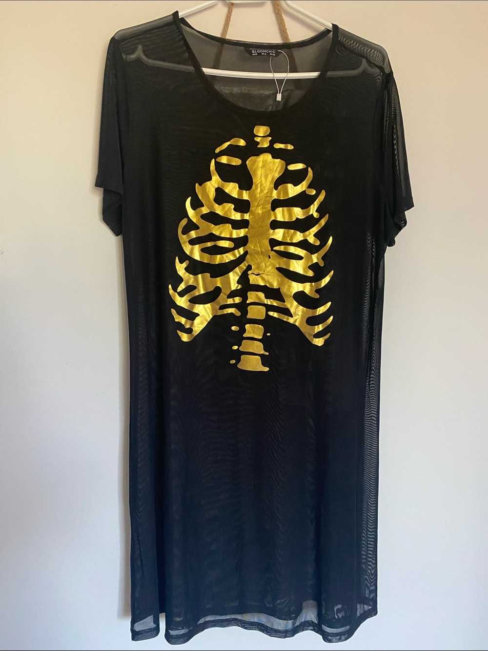 New🌈 BloomChic Sheer Dress Metallic Gold Skeleton Halloween costume ladies